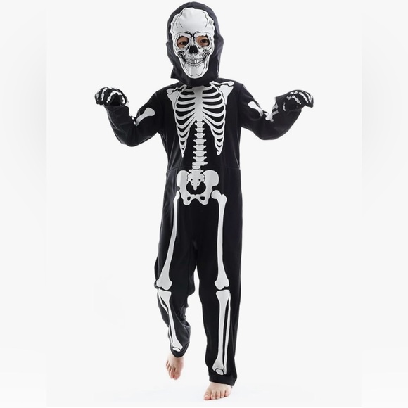 NWT Kids Skeleton Costume Glow in The Dark Skeleton Halloween Costume age 9-11 - Picture 2 of 16